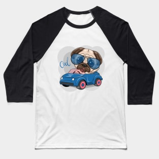 cool pug dog riding a car Baseball T-Shirt